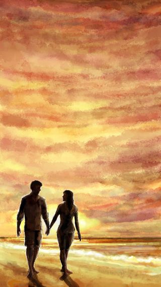 沙滩上的牵手情侣免抠