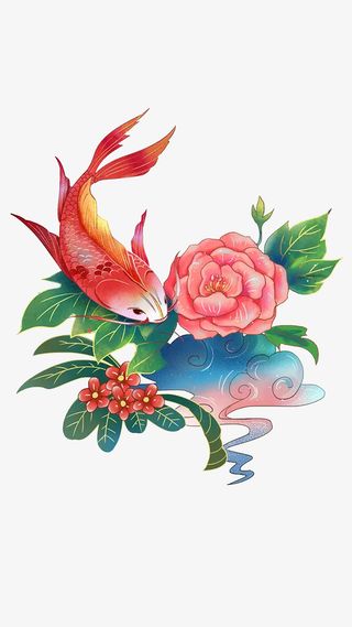 插画锦鲤鱼中国风免抠