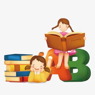 卡用看书学习的女孩人物免抠