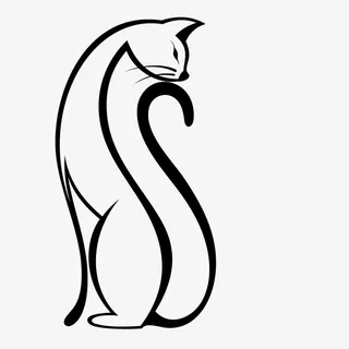 黑色简笔画的猫咪免抠