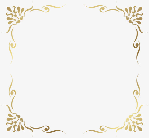 金色矩形法式花纹边框PNG图片免抠