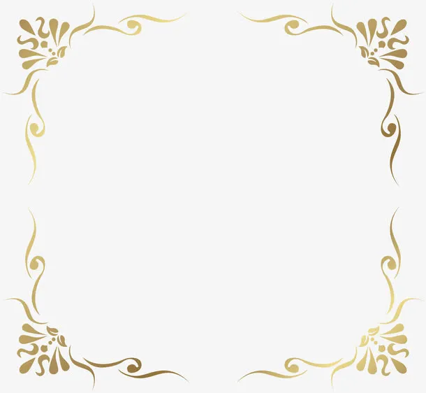 金色矩形法式花纹边框PNG图片免抠