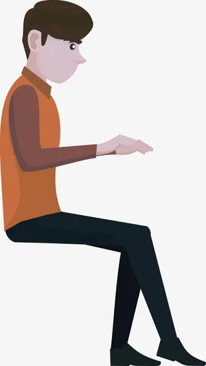 黑色头发男子坐姿图免抠