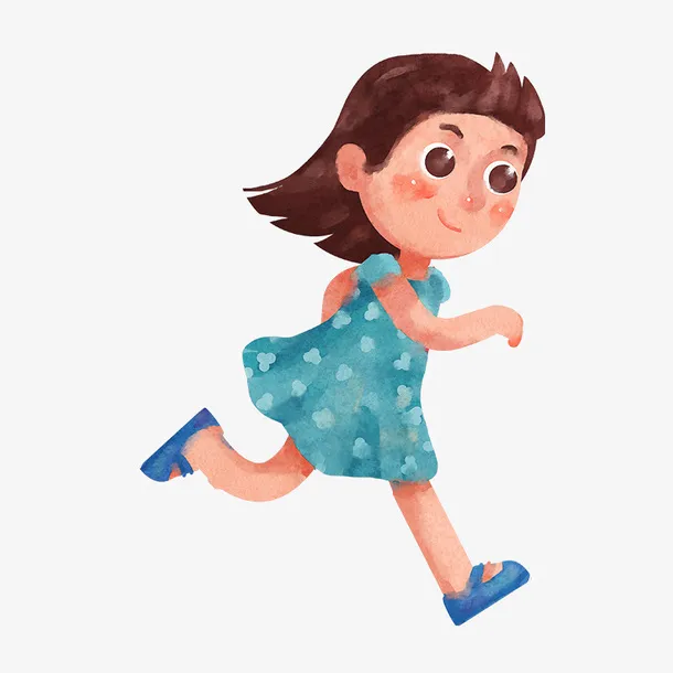 水彩手绘奔跑的女孩免抠