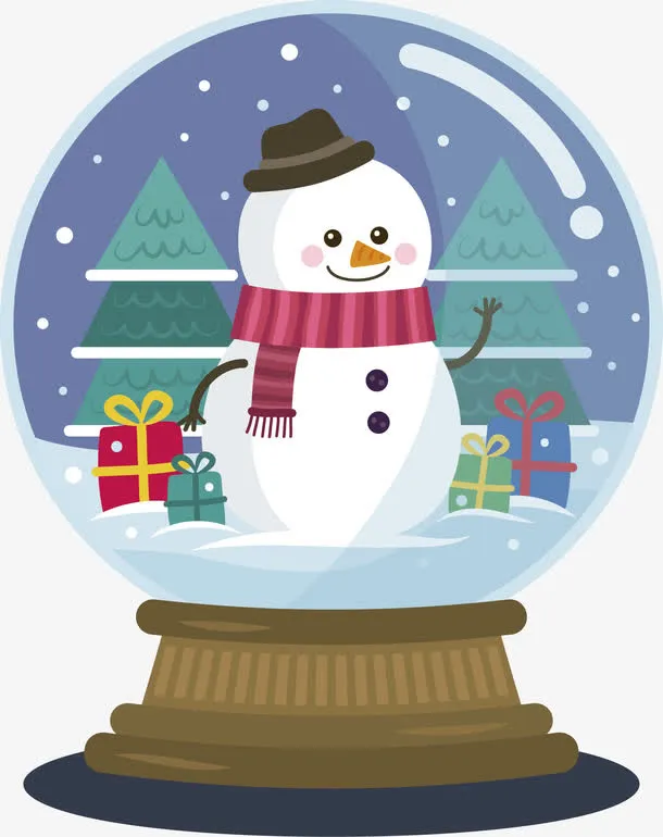 可爱雪人礼物堆水晶球免抠