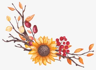 枯萎树枝上的树叶和花朵免抠