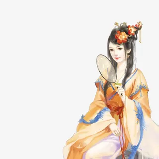 手持羽扇的中国风美女免抠