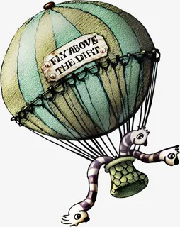 手绘蓝色热气球免抠