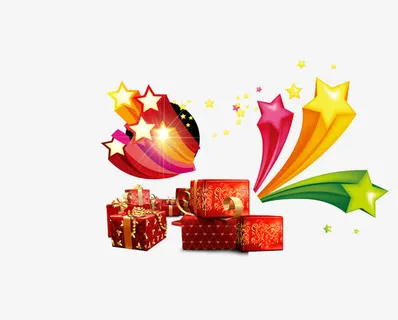 礼物盒  礼盒 星星 立体星星 彩带免抠