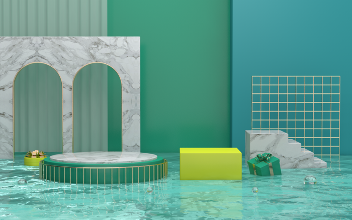夏日清凉 狂欢 蓝色背景 C4D场景高清