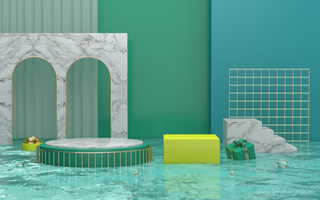 夏日清凉 狂欢 蓝色背景 C4D场景高清