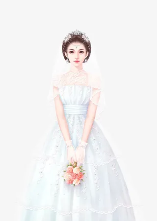唯美新娘手绘免抠
