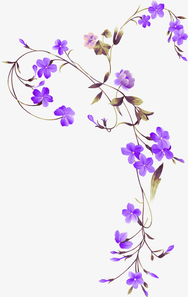 春天紫色手绘花朵装饰免抠