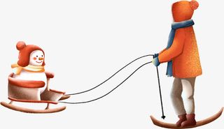 滑冰车 雪人 冬天 小孩免抠