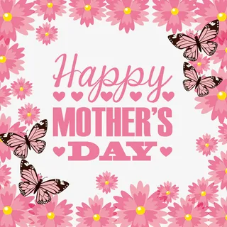 粉色花卉蝴蝶边框免抠