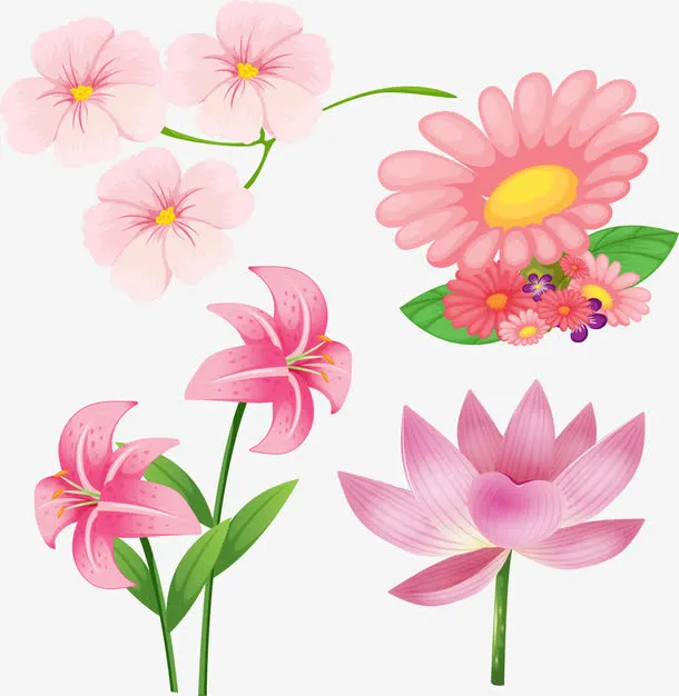 矢量手绘粉色花朵免抠