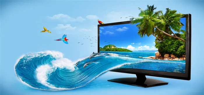 创意电视机海浪夏日海报高清
