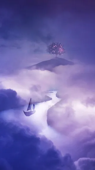 手绘插画紫色树干免抠