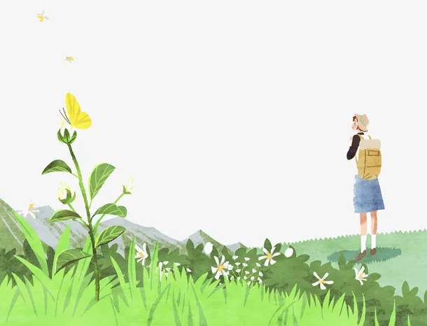 卡通春游旅行草地插画免抠免抠
