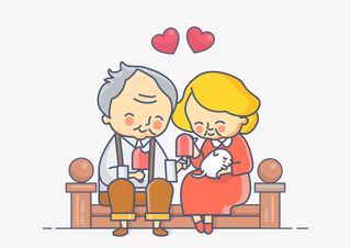 卡通七夕夕阳红情侣老人人物插画免抠