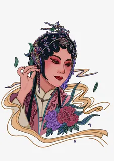 戏剧国潮、国粹头像插画女头插画免抠