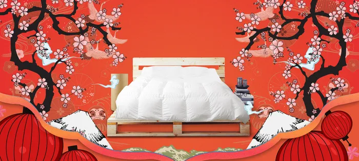 家装节树枝沙发纹理渐变红色banner高清