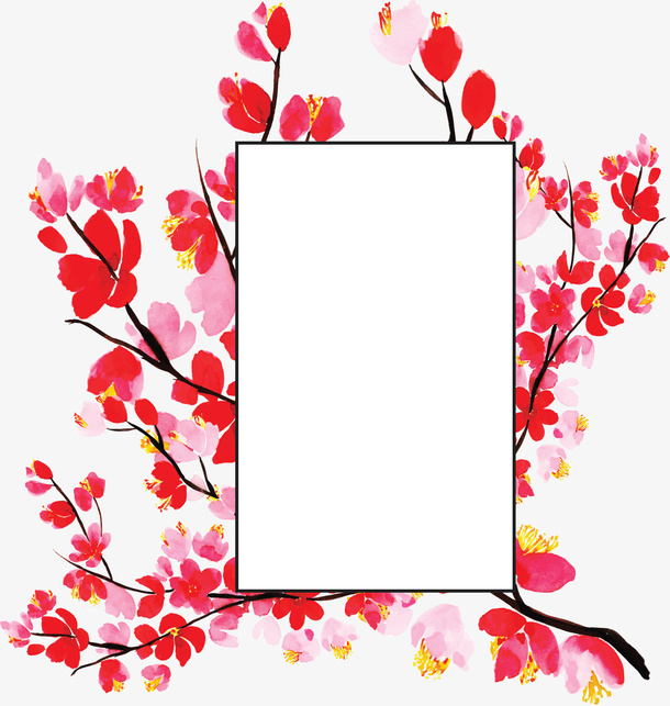 粉红春天桃花边框免抠