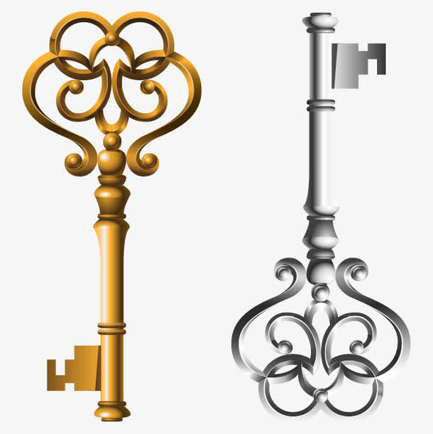 复古风格的金和银键免费下载免抠