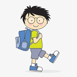 手绘卡通学生背着书包上学去免抠