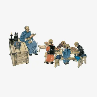 卡通手绘古代上课插画免抠