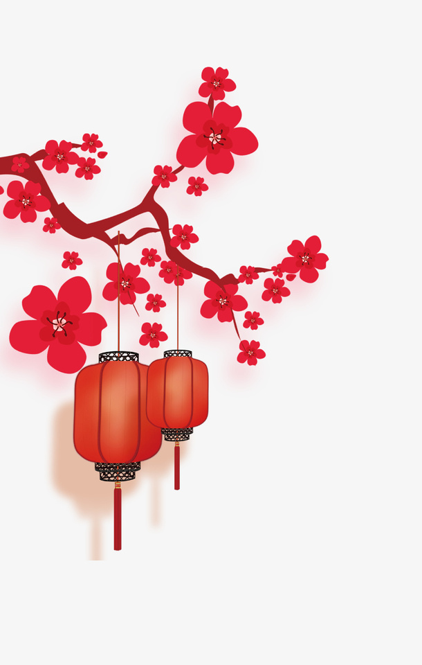 卡通手绘梅花红灯笼免抠