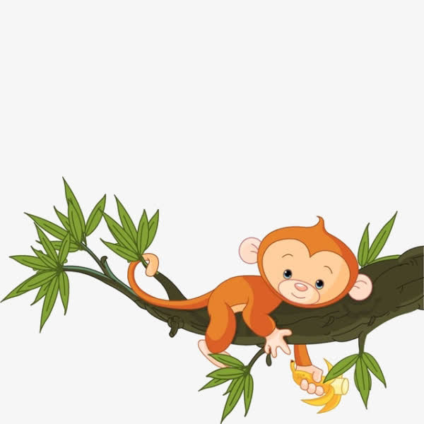 卡通树枝上的猴子免抠