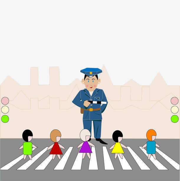 手绘小朋友过马路免抠