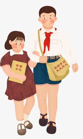 手绘人物插图六一节背书包的学生免抠