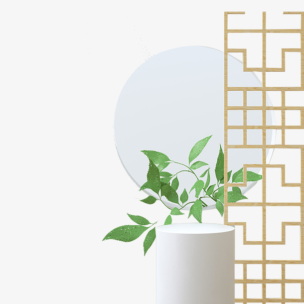 展台绿叶窗子免抠