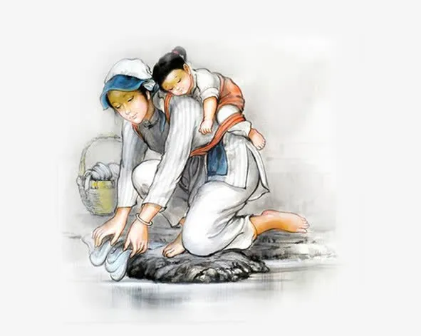 手绘母女免抠