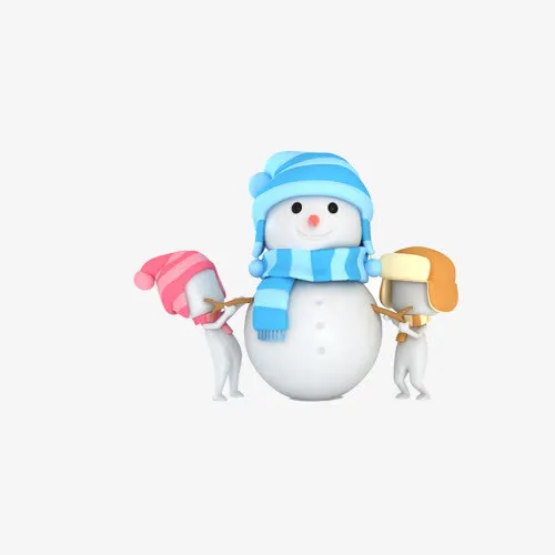卡通圣诞雪人和小孩免抠