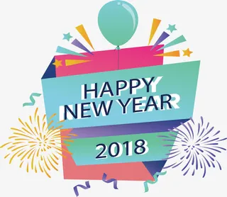 彩色烟花气球新年快乐免抠