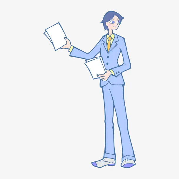 穿蓝色西装的卡通男生免抠