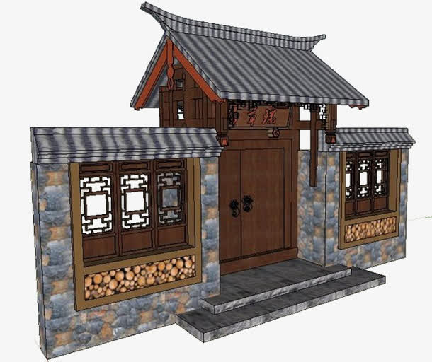 传统中式庭院大门免抠