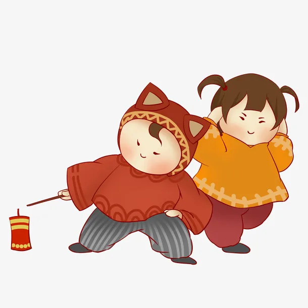 新年放炮竹人物素材免抠手绘/卡通卡通元素