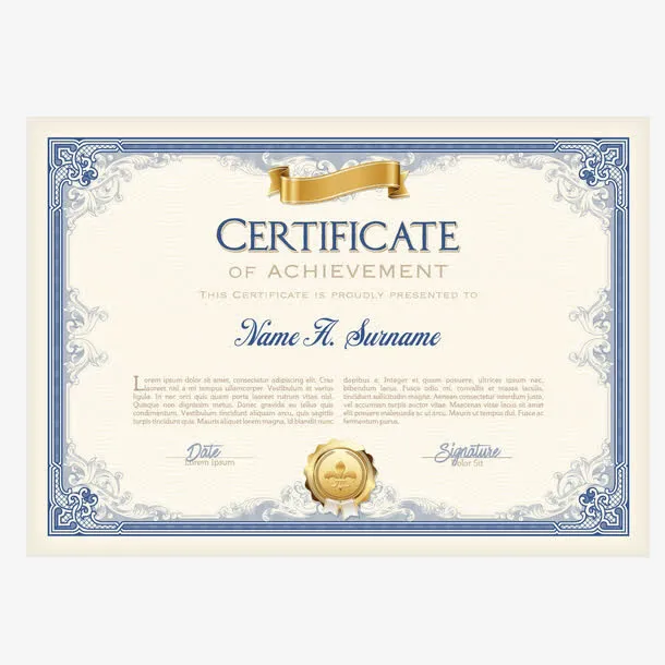 蓝色证书矢量素材免抠