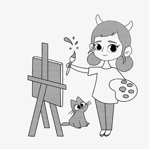 小女孩在画画免抠