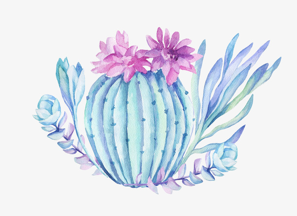 蓝色水彩植物免抠