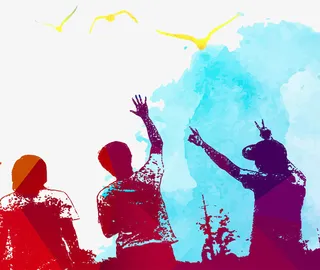 炫彩装饰插图五四青年节欢呼的年免抠