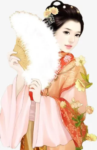 古风羽毛扇子女子古风立绘半身像免抠