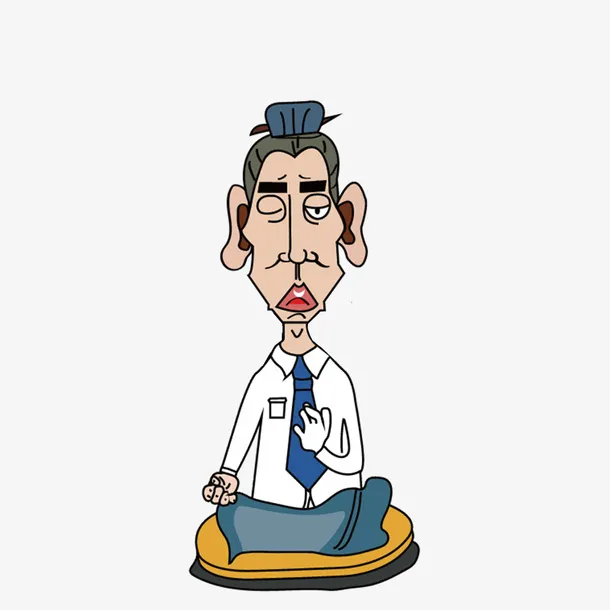 打坐的老板手绘卡通人物插图免抠