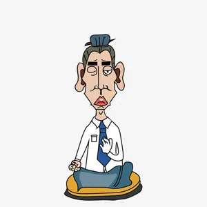 打坐的老板手绘卡通人物插图免抠