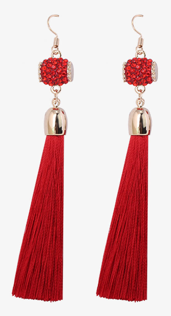 新娘红色结婚流苏耳环免抠