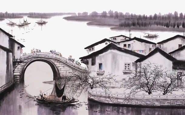 水墨桥png图片免抠